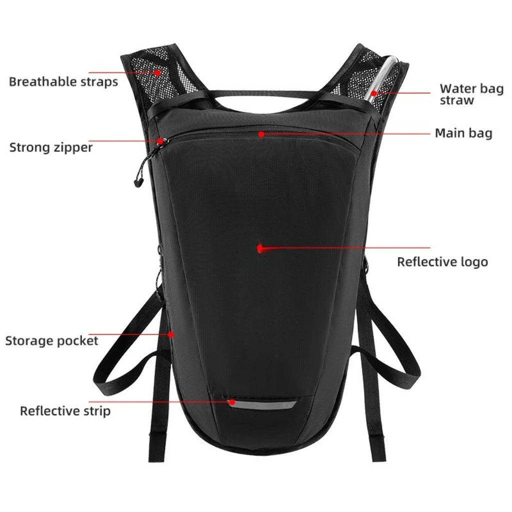 2L Hydration Backpack Water Bladder Reservoir Running Vest Reflective Cycling Hiking Riding Water Bag Black