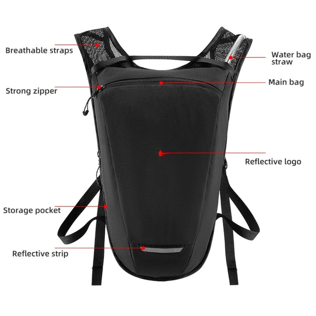 2L Hydration Backpack Water Bladder Reservoir Running Vest Reflective Cycling Hiking Riding Water Bag Black