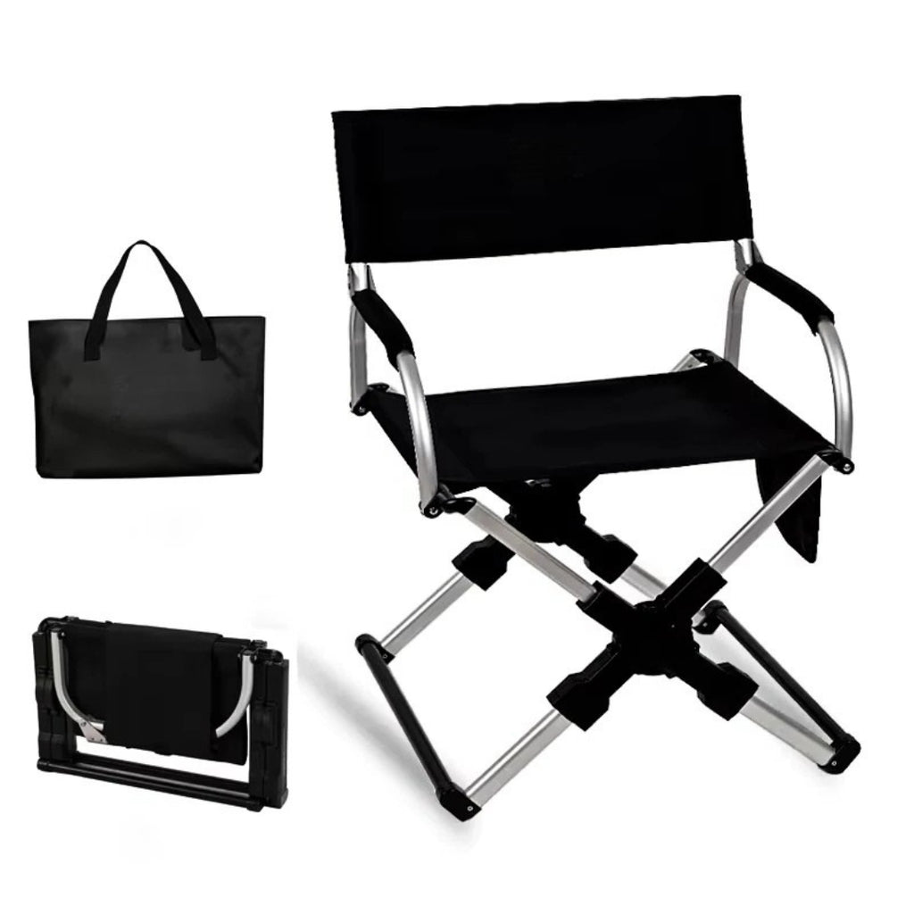 Foldable Outdoor Director's Chair Aluminium Alloy Camping Beach Fishing Hiking Picnic Chair Black 55 × 50 × 82cm