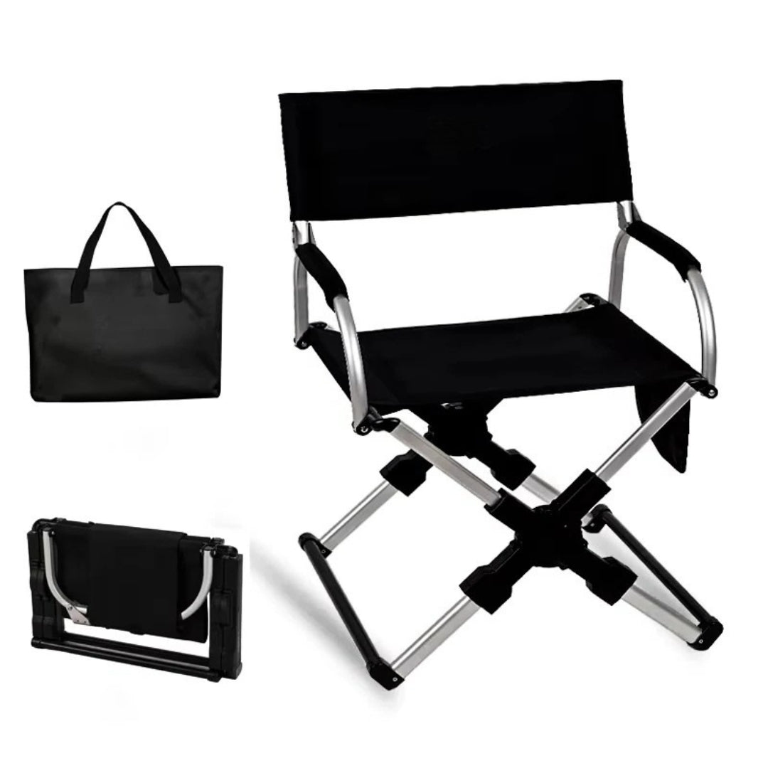 Foldable Outdoor Director's Chair Aluminium Alloy Camping Beach Fishing Hiking Picnic Chair Black 55 × 50 × 82cm