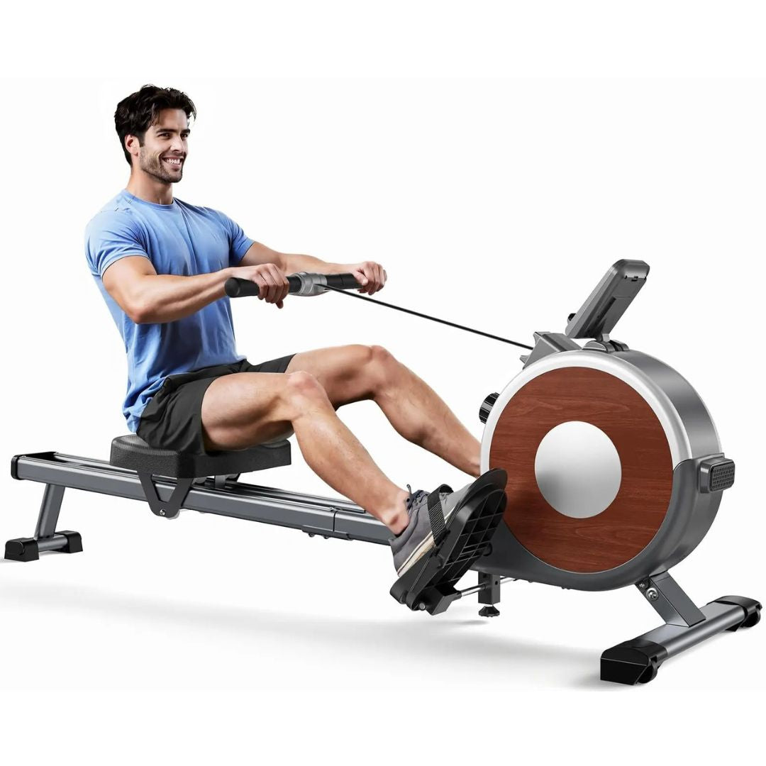 Rowing Machine Magnetic Rower with 16 Resistance Levels, Dual Slide Rail, 158.7kg Capacity, Black R02
