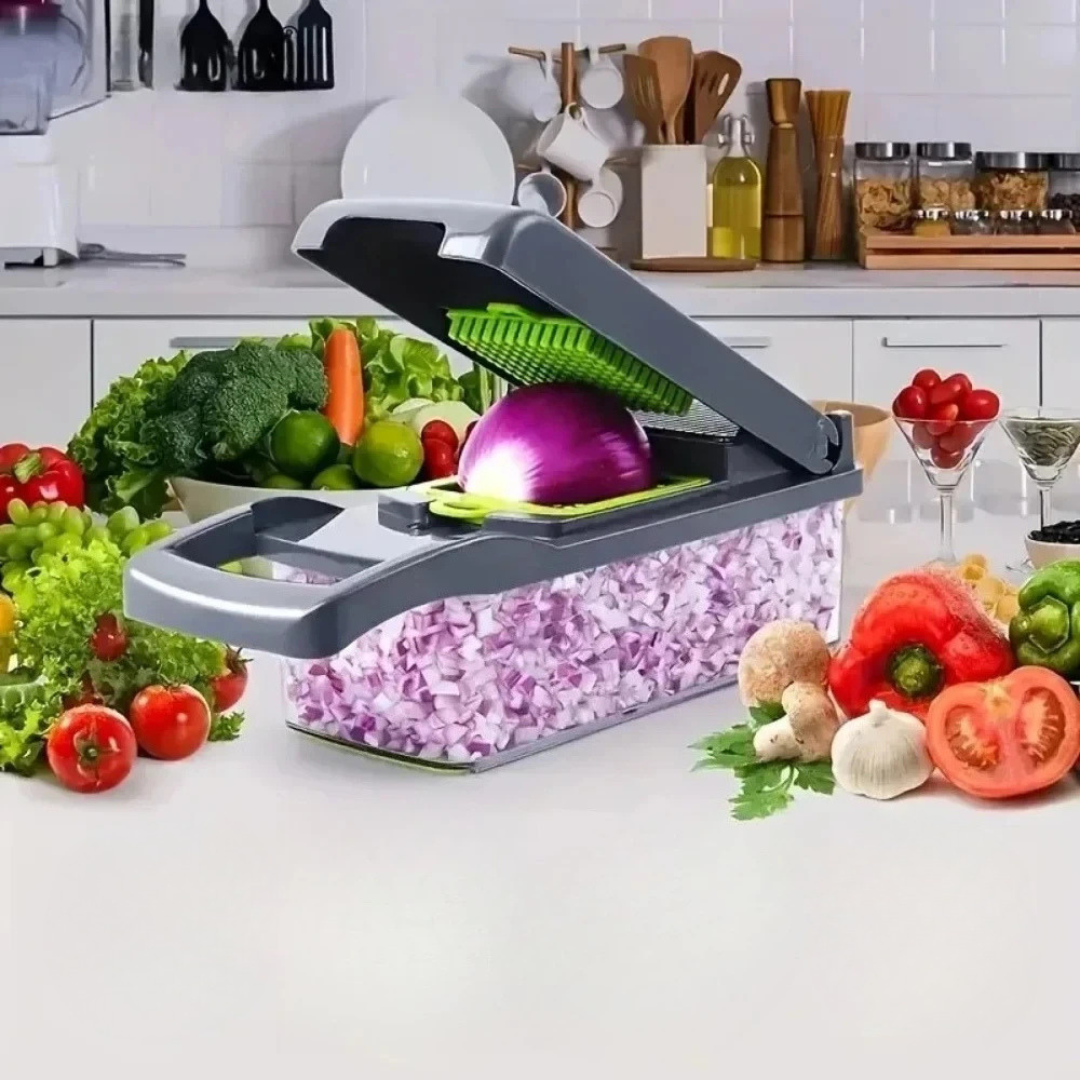 14 in 1 Vegetable Chopper Food Slicer Dicer Grater Multifunctional Kitchen Cutter with Handle Manual Processor Grey 28 × 10 × 11cm