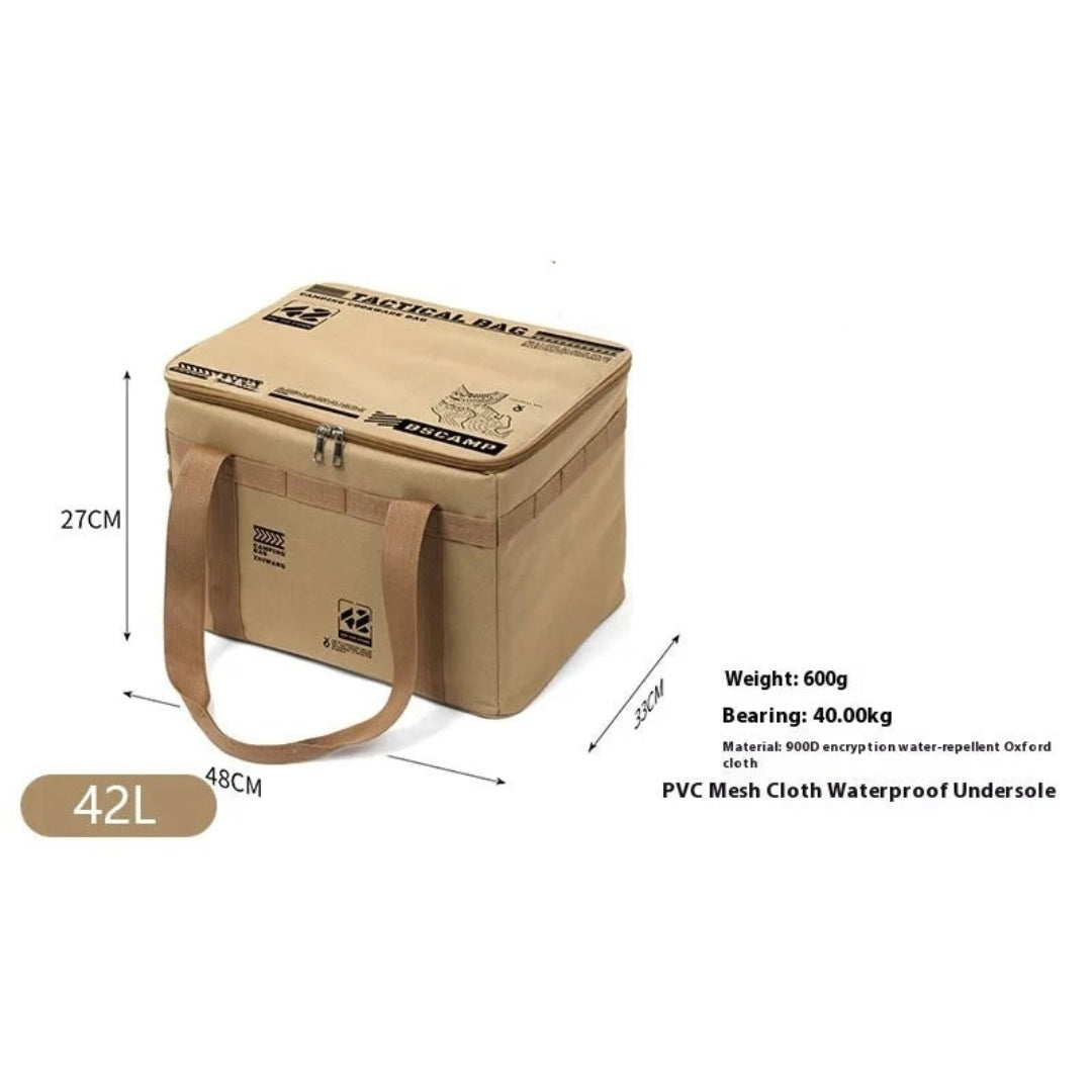 42L Tactical Camping Storage Bag Insulated Folding Box Waterproof Picnic Tableware Outdoor Equipment Organiser Khaki
