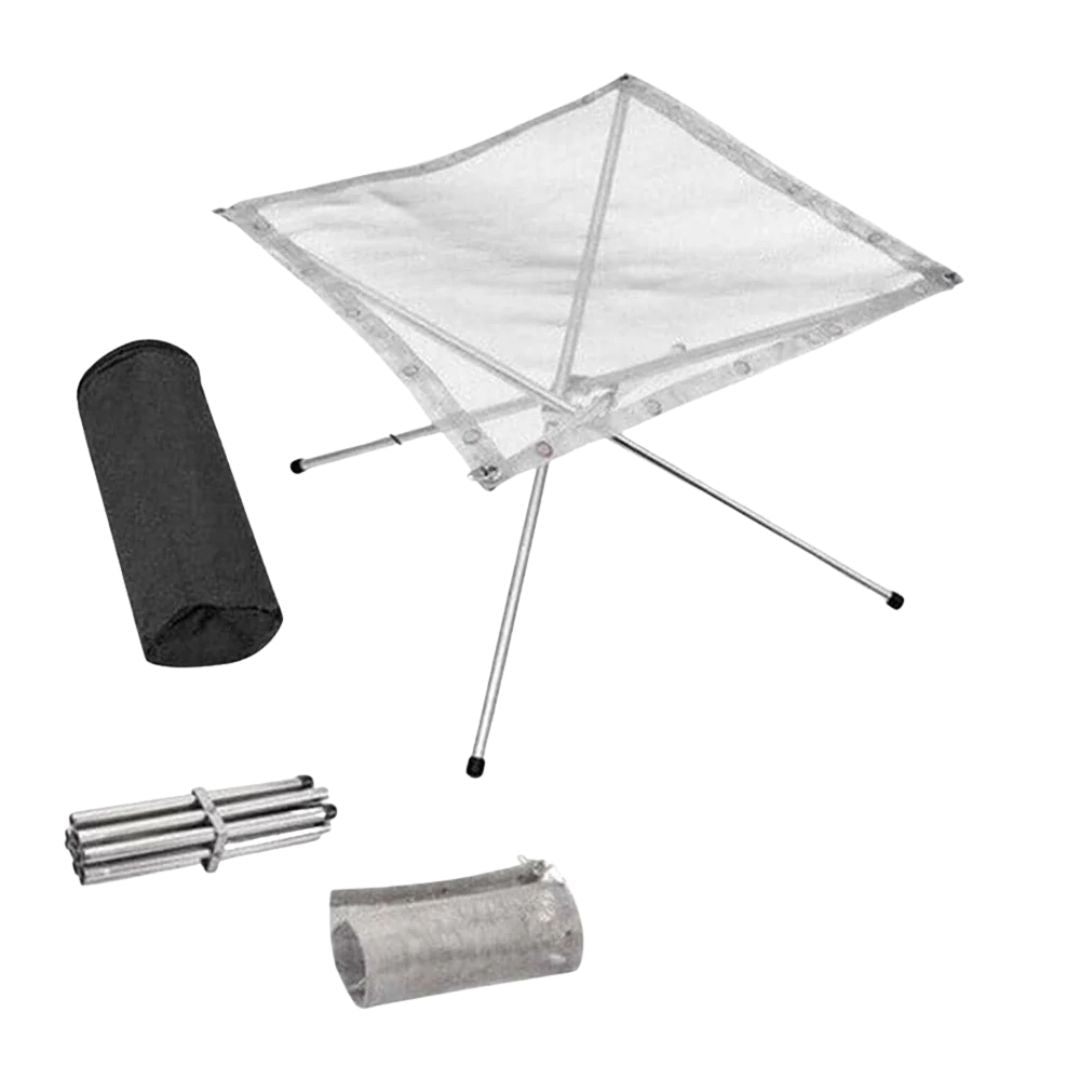 Portable Fire Pit Grill Foldable Stainless Steel Camping BBQ Rack Mesh Bonfire Stand 56x56x43cm