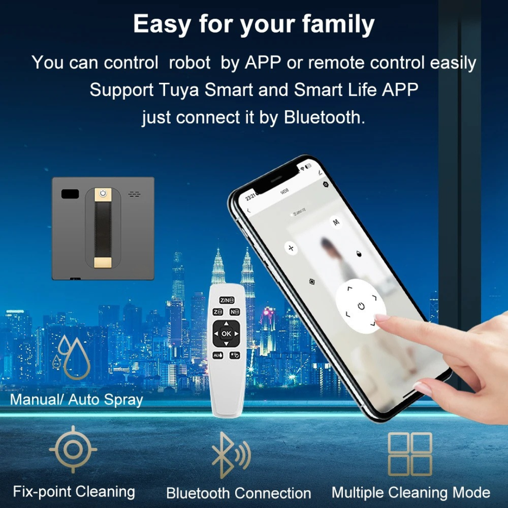 WD8 Robot Window Vacuum Cleaner Dual Water Spray Laser Sensor Smart Glass Wall Cleaner APP Remote Control Wet Dry Grey