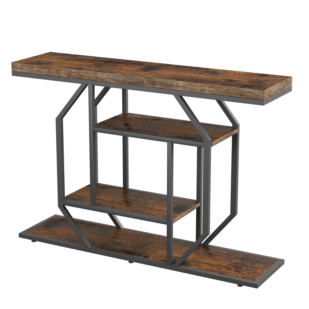 Console Table with Storage Shelf Entryway Sofa Table Narrow Hall Table Modern Living Room Furniture Design Rustic Brown 120x30x81.5cm