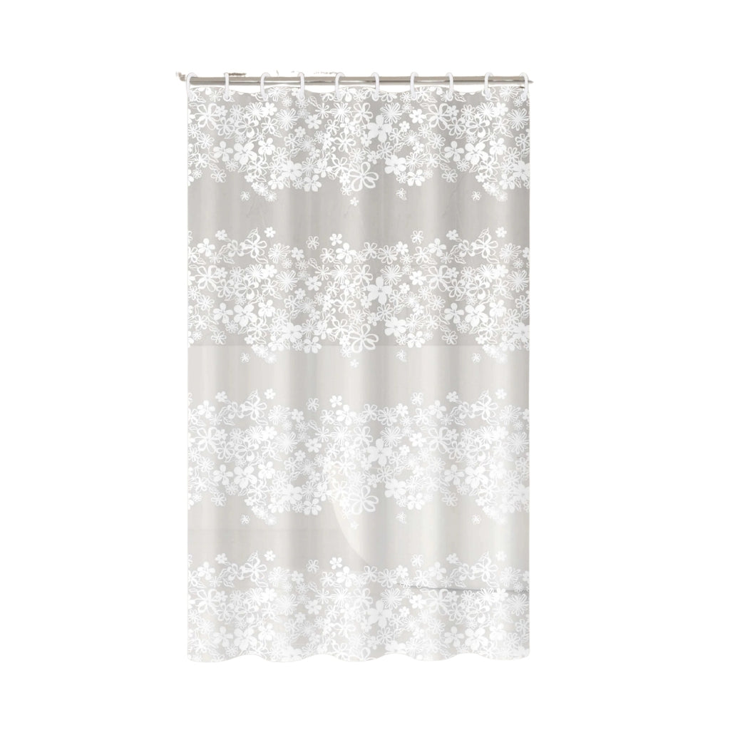 White Flower Shower Curtain Waterproof Bathroom Bath Curtain with Plastic Hooks Bathtub Decor Accessory 154 × 180cm