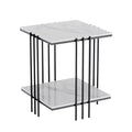 2 Tier Square Side Table 44.5x44.5x55.5cm Marble Top Black Metal Frame Living Room Coffee Table