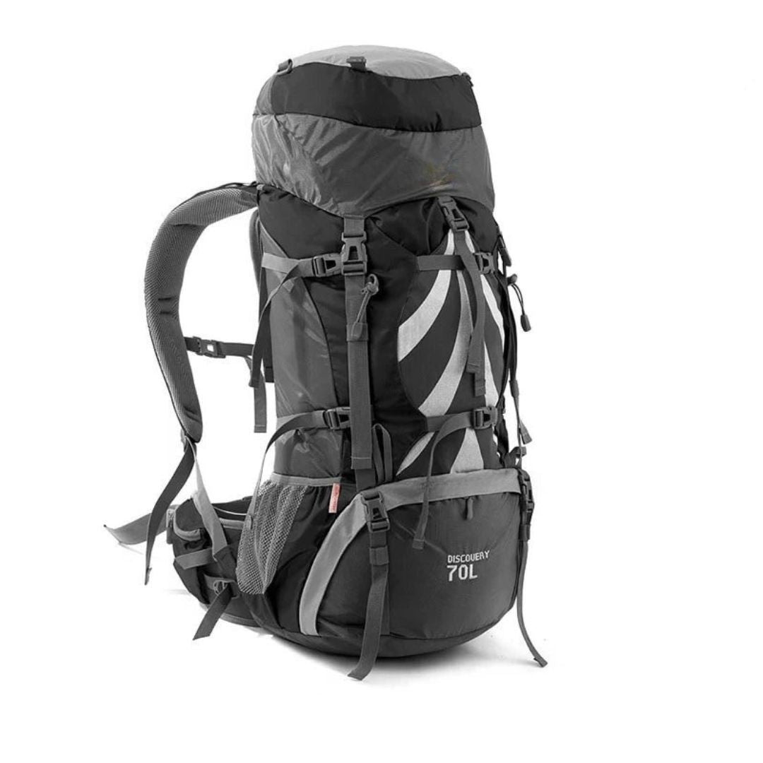 70L Camping Backpack Ergonomic Hiking Rucksack with Rain Cover Outdoor Travel Bag Grey 75x33x27cm
