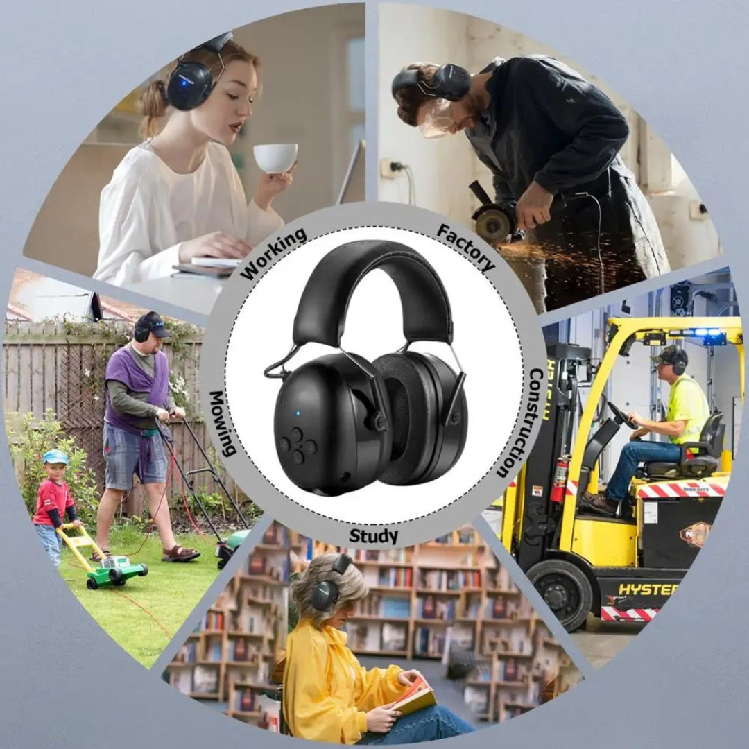 Electronic Bluetooth 5.0 Headphones Earmuffs Hearing Protection Noise Reduction Music Wireless Charging Safety Headset Black