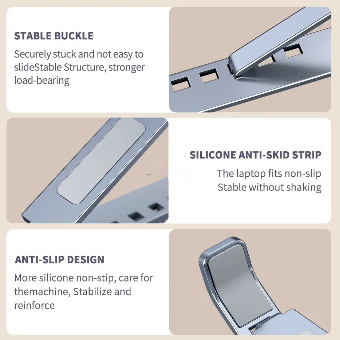N3 Aluminum Laptop Stand Adjustable Portable Cooling Holder Foldable Notebook Stand for MacBook Laptop Silver 29×20×2.5-31cm