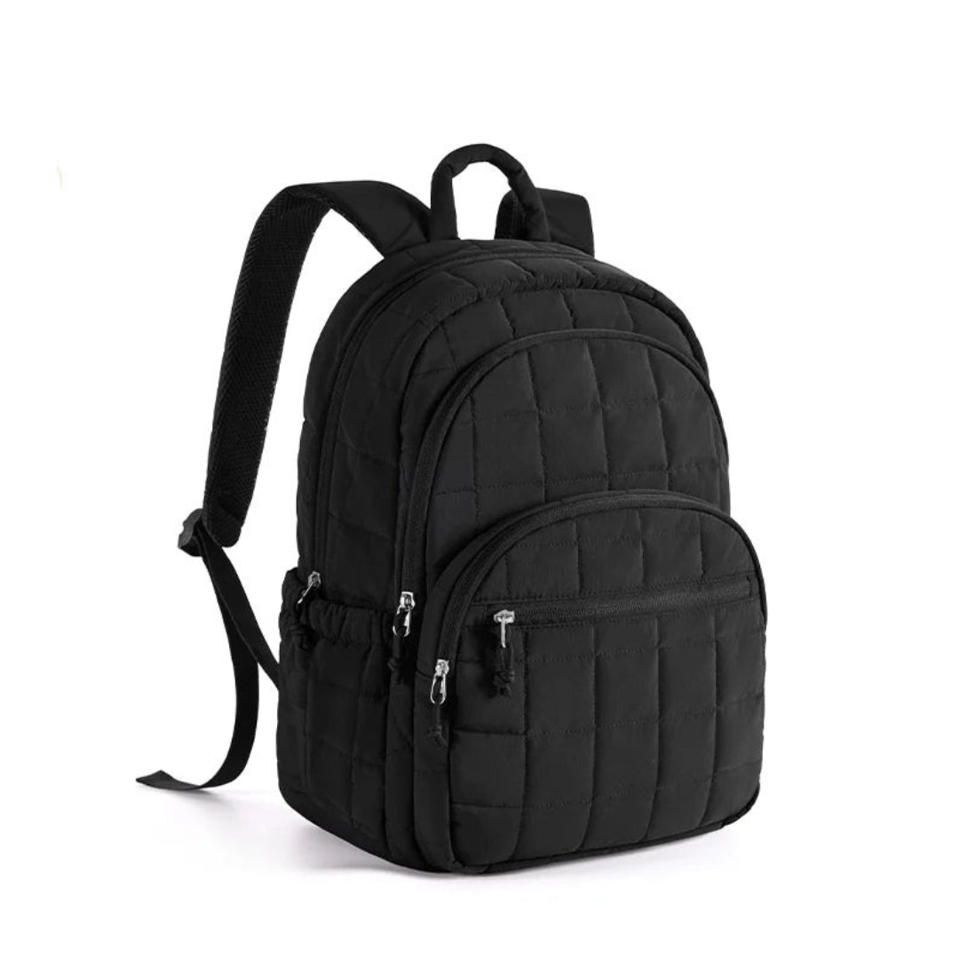 Quilted School Backpack for Girls Water Resistant Laptop Bookbag Casual College Daypack 39.6cm Laptop Black 30 × 20 × 44cm