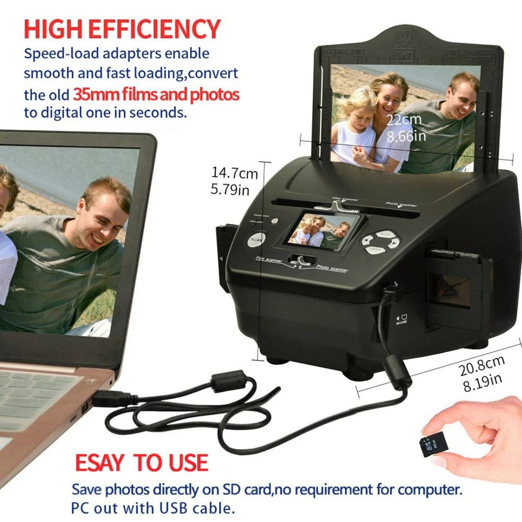 Film Scanner 16MP 4 in 1 Digital Slide and Negative Converter with 6.1cm LCD Screen 22x20.8x14.7cm