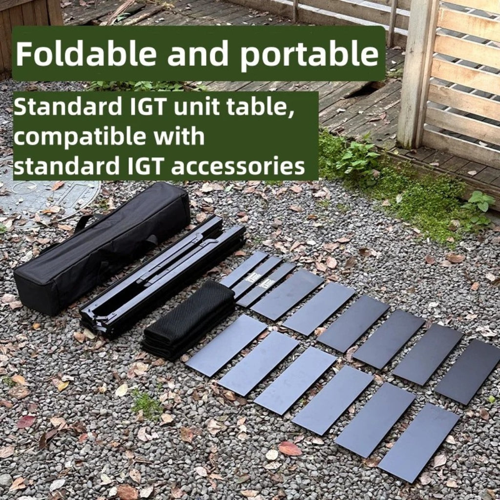 IGT 6 Unit Camping Table Aluminium Alloy Portable Folding BBQ Picnic Desk Outdoor Ultralight Table Black 168 × 42 × 61cm