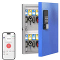 Key Lock Box 32 Key Wall Mounted Storage Cabinet with Bluetooth App Access OTP and PIN Code Unlocking Blue
