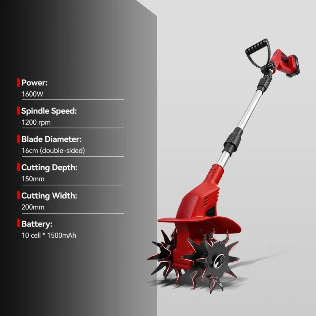 1600W Brushless Electric Rototiller Cultivator Cordless Garden Tiller Scarifier Tool Makita Battery 2 Batteries