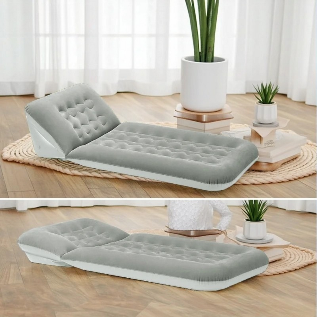 Foldable Inflatable Air Mattress Adjustable Sofa Bed in Grey with Hand Pump