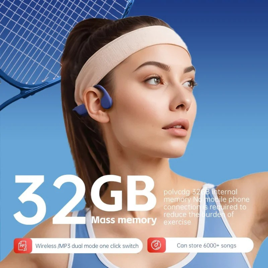 Bone Conduction Headset Bluetooth 5.3 Wireless Headphones with Microphone Waterproof Swim Sports Earphones Azure Blue 8GB