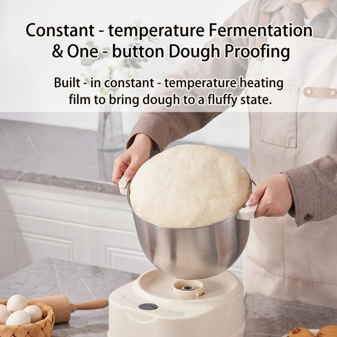 Electric Dough Mixer 250W DC Motor 7L Stainless Steel Bowl Timed Fermentation All-in-One Kitchen Mixer with Whisk 34.5×32.5×36cm