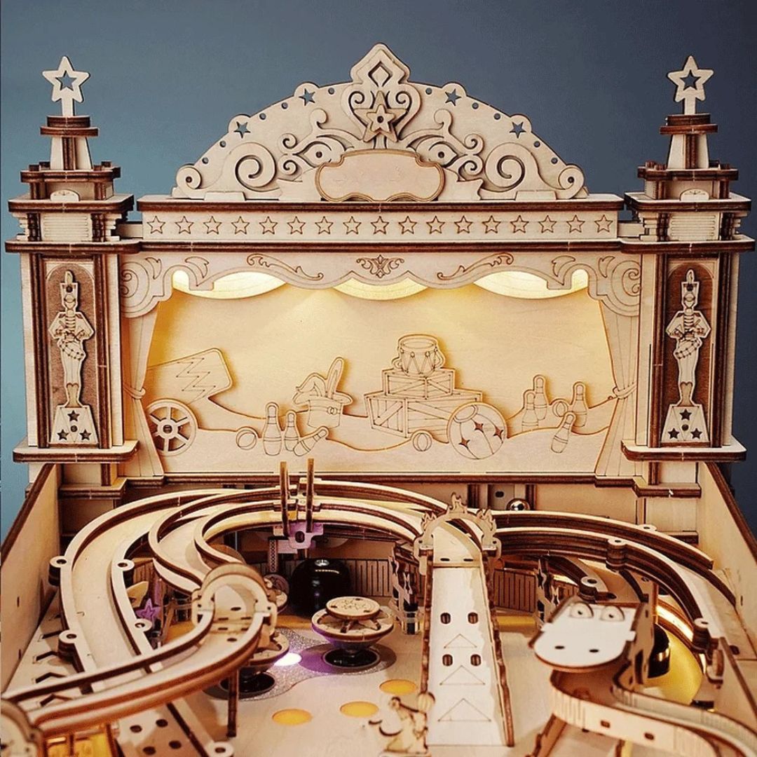3D Wooden Pinball Puzzle DIY Vintage Style Mechanical Pinball Game EG01 27.5x47.5x28cm Family Fun