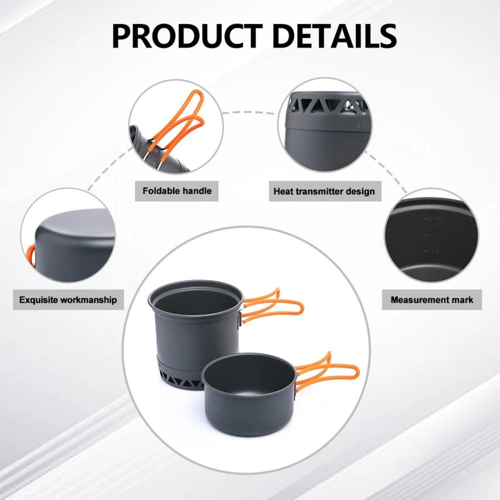 WSC-108 Outdoor Camping Cookware Pot Set 1.3L 2.3L Cooking Kettle Travel Tableware Kitchen Equipment