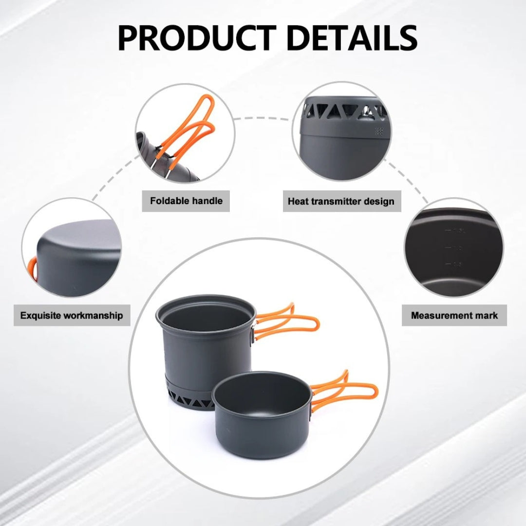 WSC-108 Outdoor Camping Cookware Pot Set 1.3L 2.3L Cooking Kettle Travel Tableware Kitchen Equipment