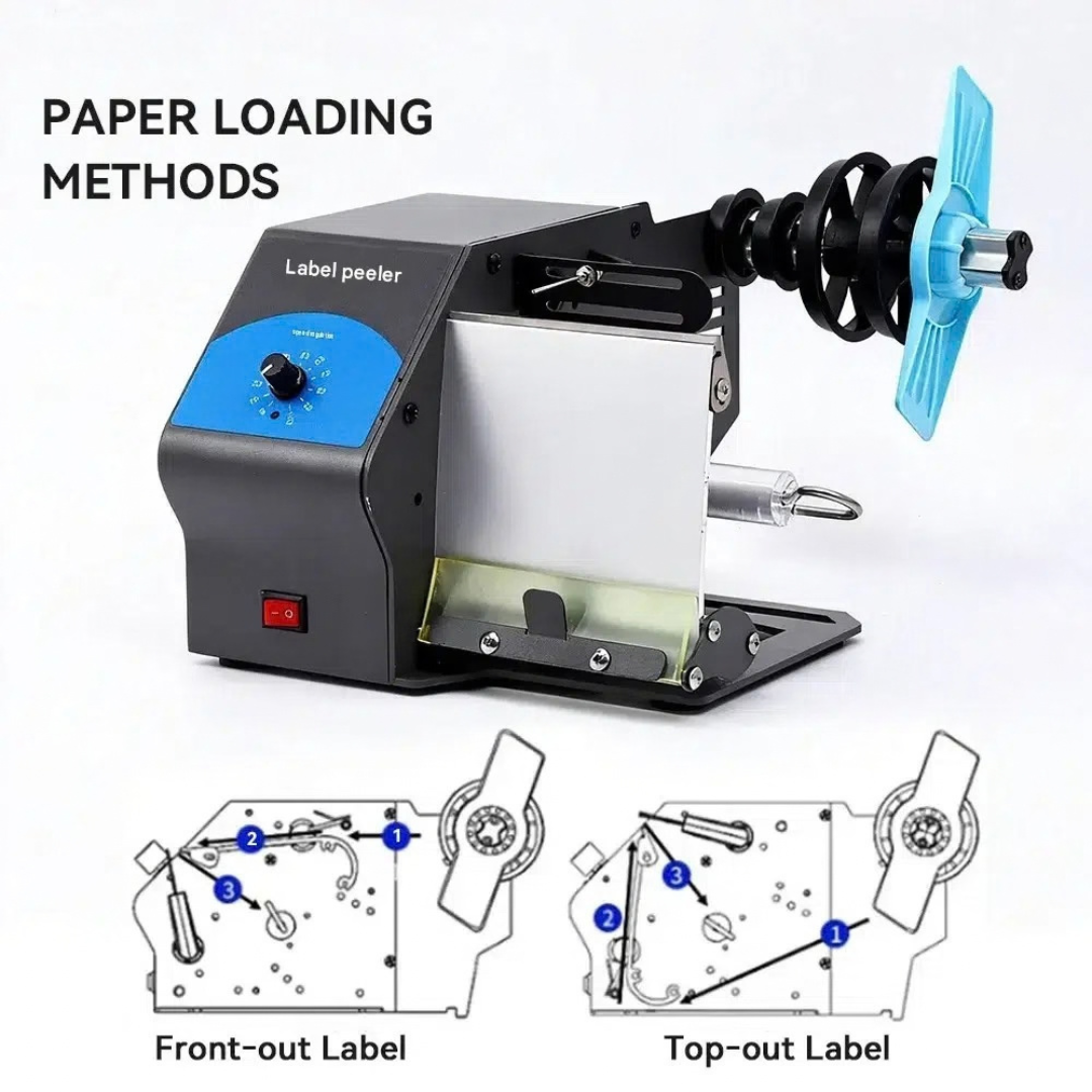 Automatic Label Peeler Electric Label Dispenser Adjustable Speed Barcode Shipping Packaging Labels Fiber Optic Rear 22.1×17.9×17cm