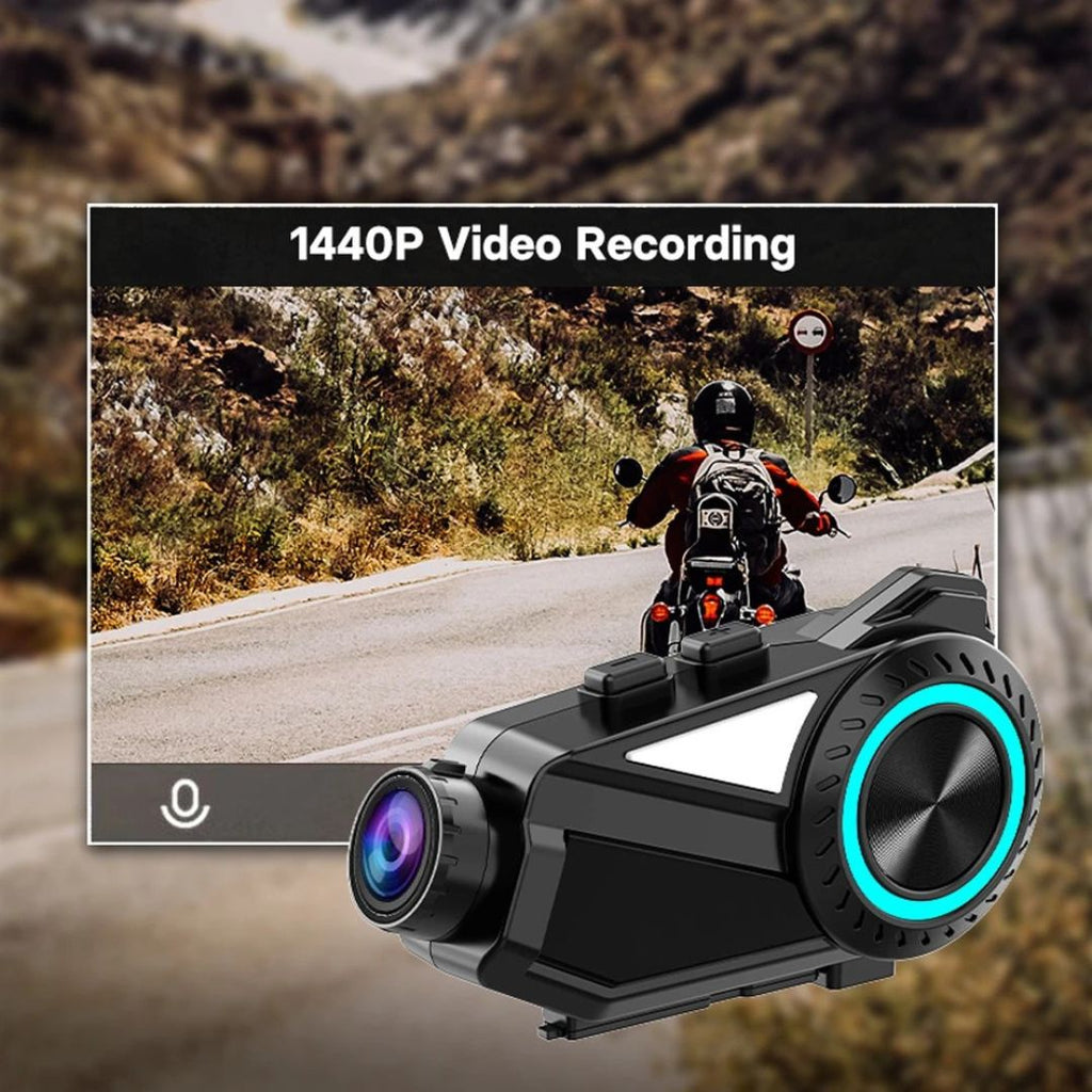 Motorcycle Helmet Intercom with 1440P WiFi Dash Camera Bluetooth Headset Music Sharing Single Rider Set