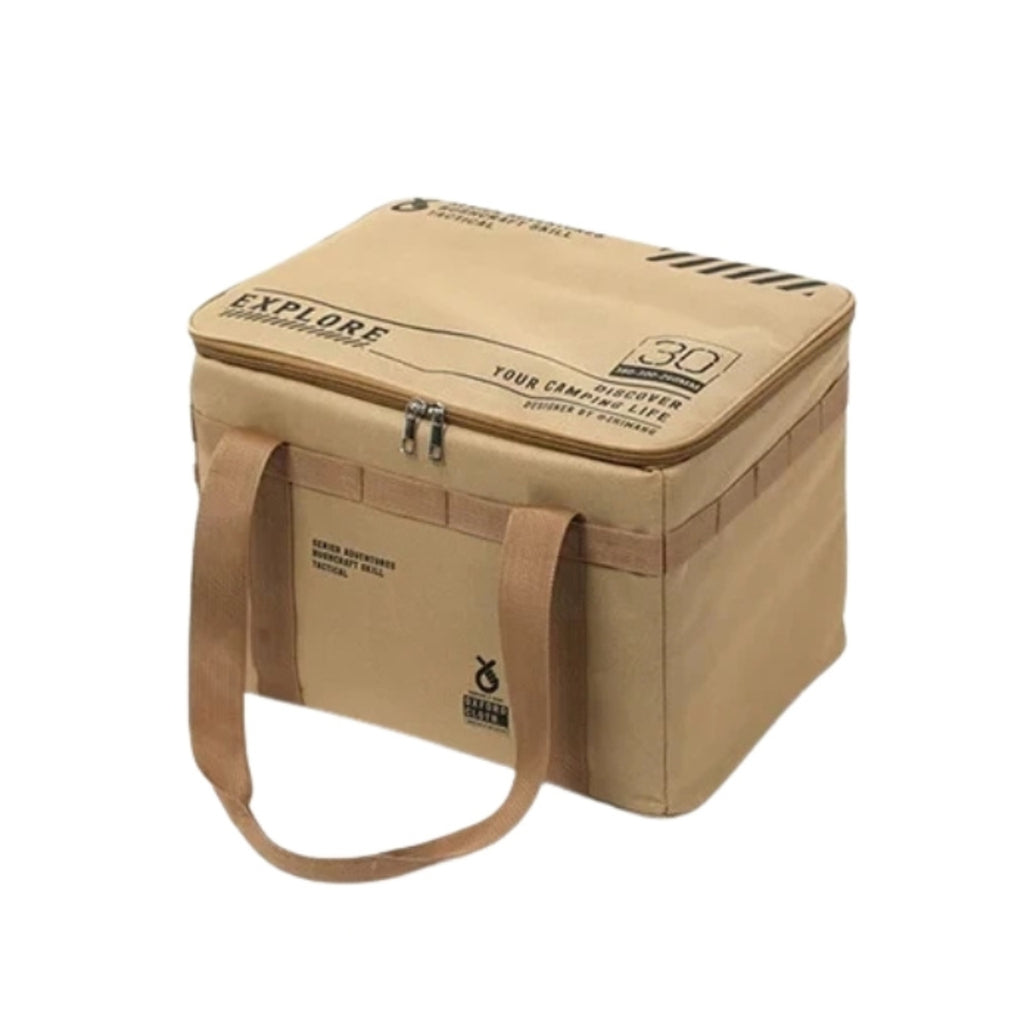 30L Tactical Camping Storage Bag Insulated Folding Box Waterproof Picnic Tableware Outdoor Equipment Organiser Khaki