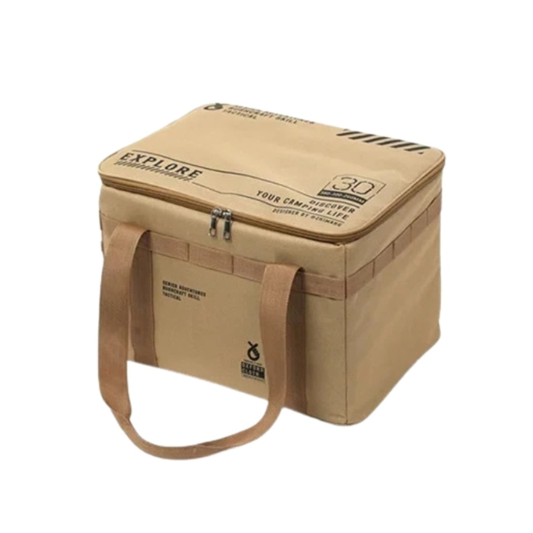 30L Tactical Camping Storage Bag Insulated Folding Box Waterproof Picnic Tableware Outdoor Equipment Organiser Khaki
