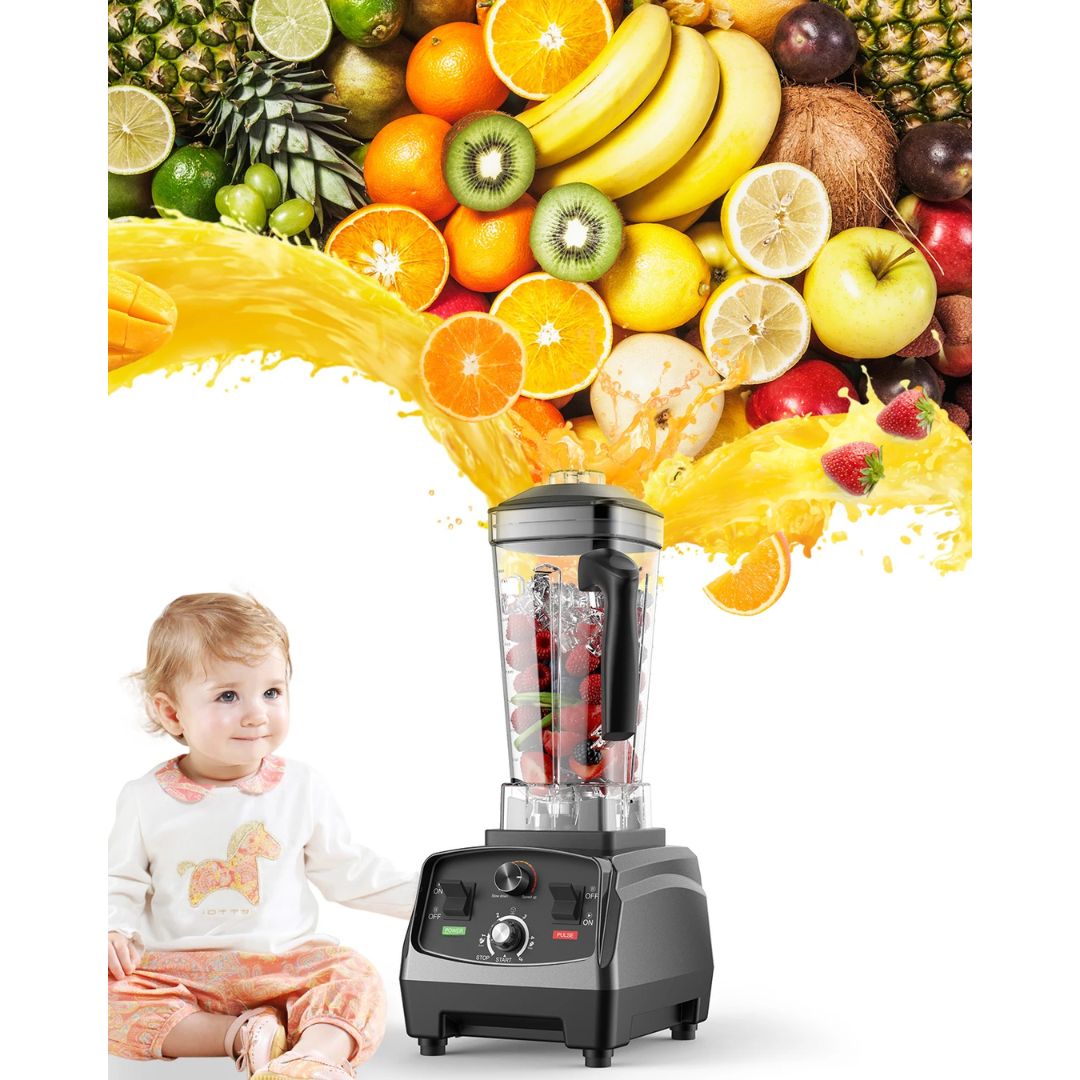 Heavy Duty Blender 2200W 3HP with 2L Jug, 500ml Dry Grinding Jar, Timer Control for Smoothies Ice Food Processing