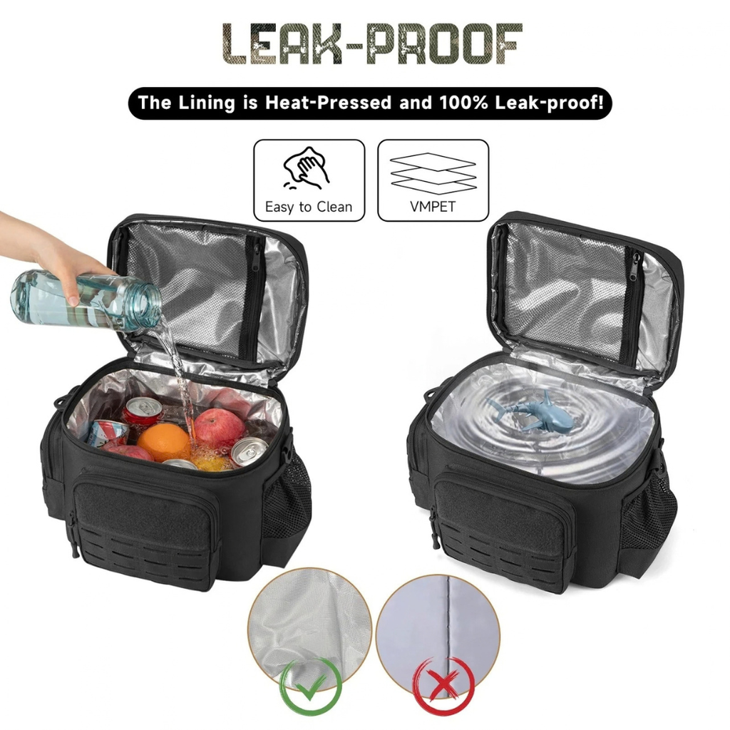 Tactical Thermal Cooler Bag Heavy Duty Insulated Lunch Box Leakproof Durable Meal Bag for Men Work Camping Picnic Black 30×20×22cm