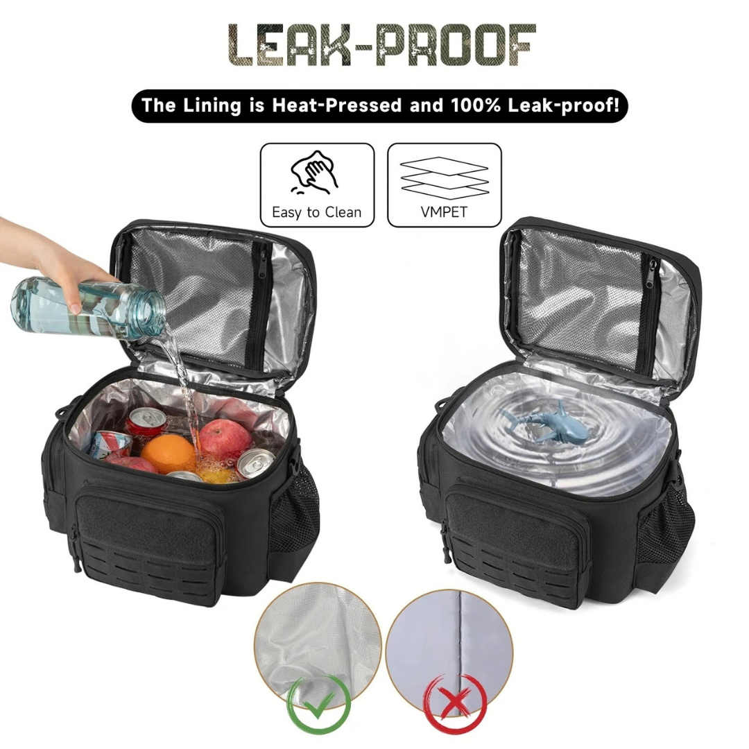 Tactical Thermal Cooler Bag Heavy Duty Insulated Lunch Box Leakproof Durable Meal Bag for Men Work Camping Picnic Black 30×20×22cm
