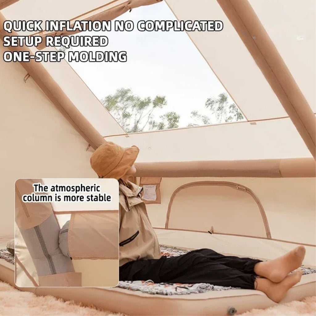 Inflatable Camping Tent with Air Pump Storage Bags Family Outdoor Hiking Shelter 6.3m² Beige 300 × 210 × 200cm