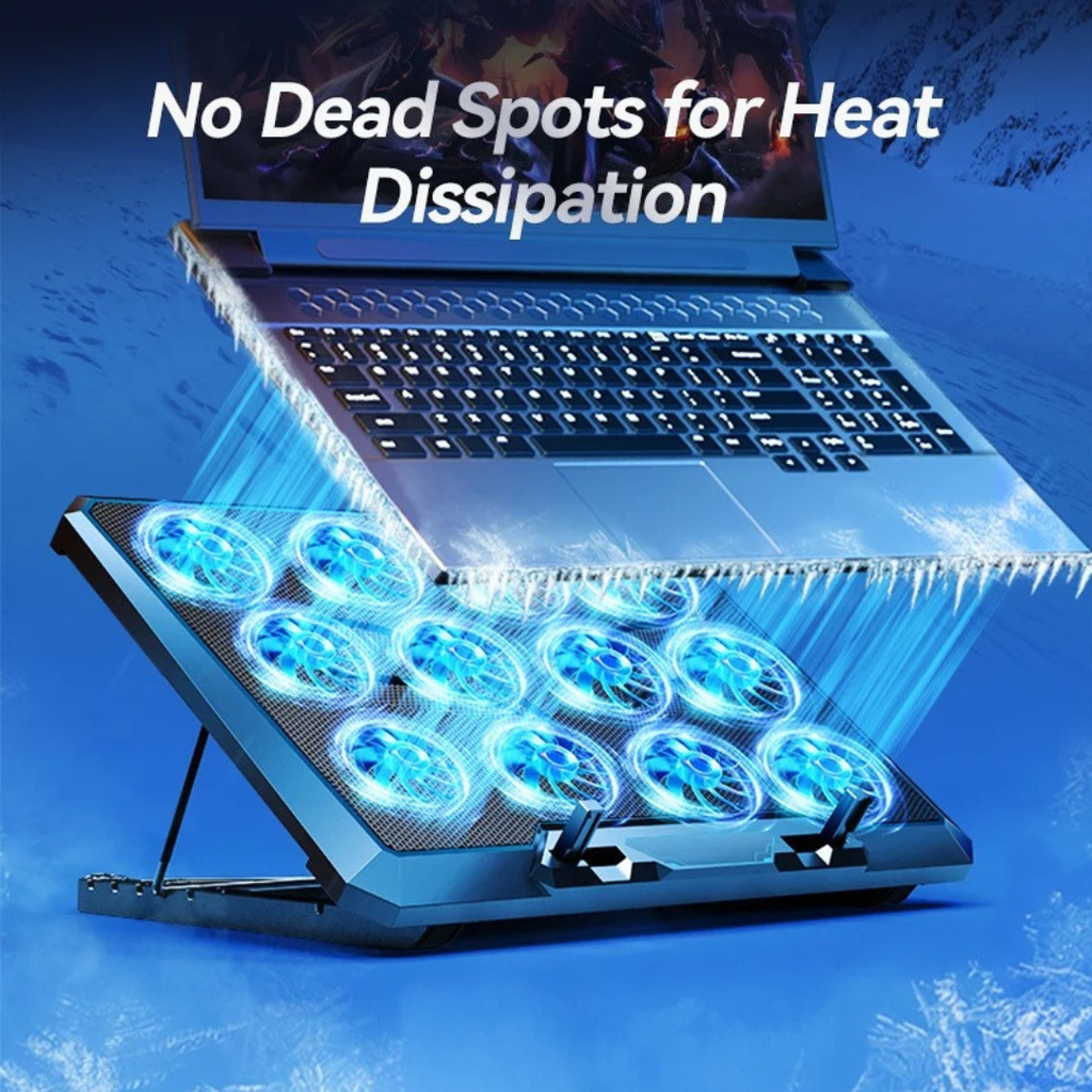 Laptop Cooling Pad Stand with 12 Quiet Fans Gaming Notebook Cooler Two USB Ports Phone Holder for 30.5-44cm Laptop Black