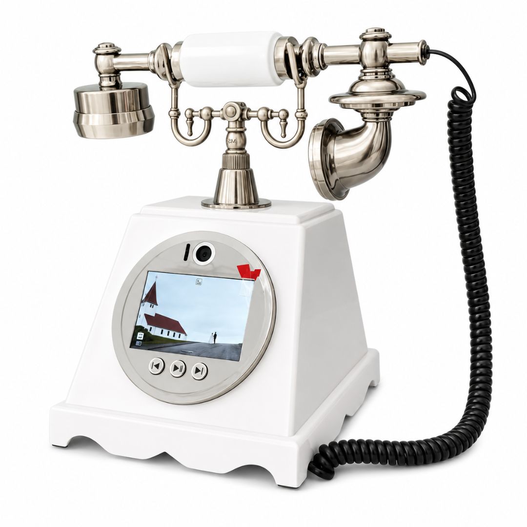 Voice Recorder Guestbook Retro Audio Recording Telephone for Weddings, Anniversaries and Family Events Pearl White
