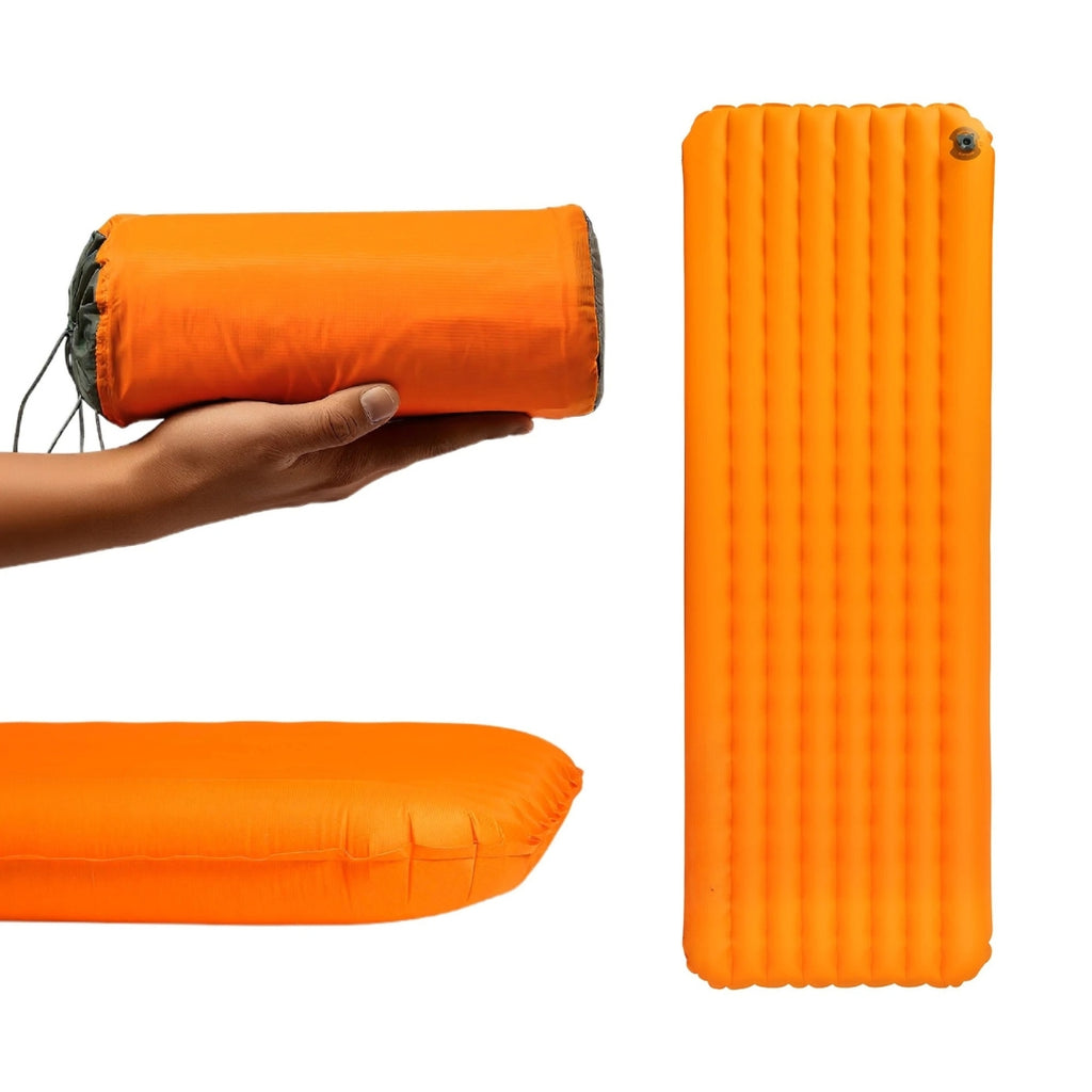 Ultralight Insulated Camping Mattress 4 Seasons Compact Air Sleeping Pad Hiking Orange 196 × 65cm
