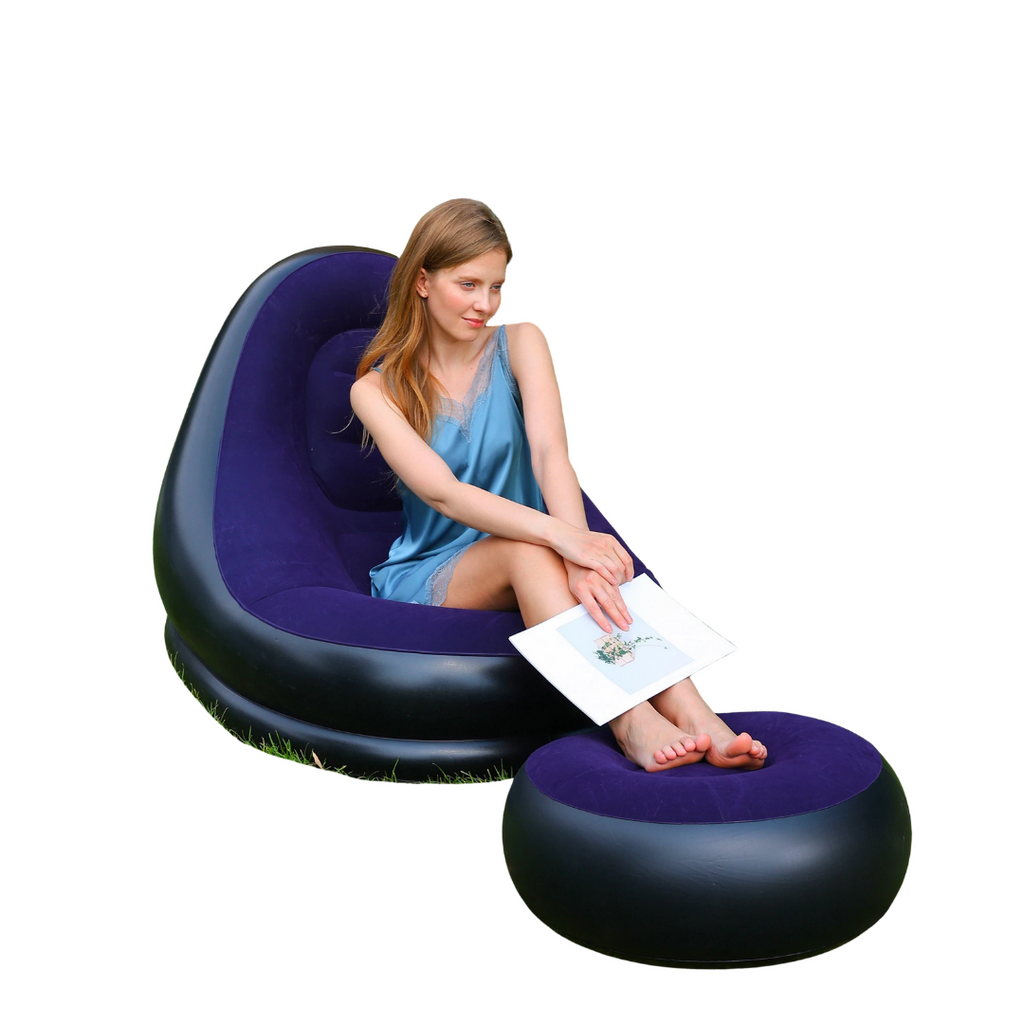Inflatable Lazy Couch Sofa Foldable Recliner Outdoor Lounge Chair Dark Blue