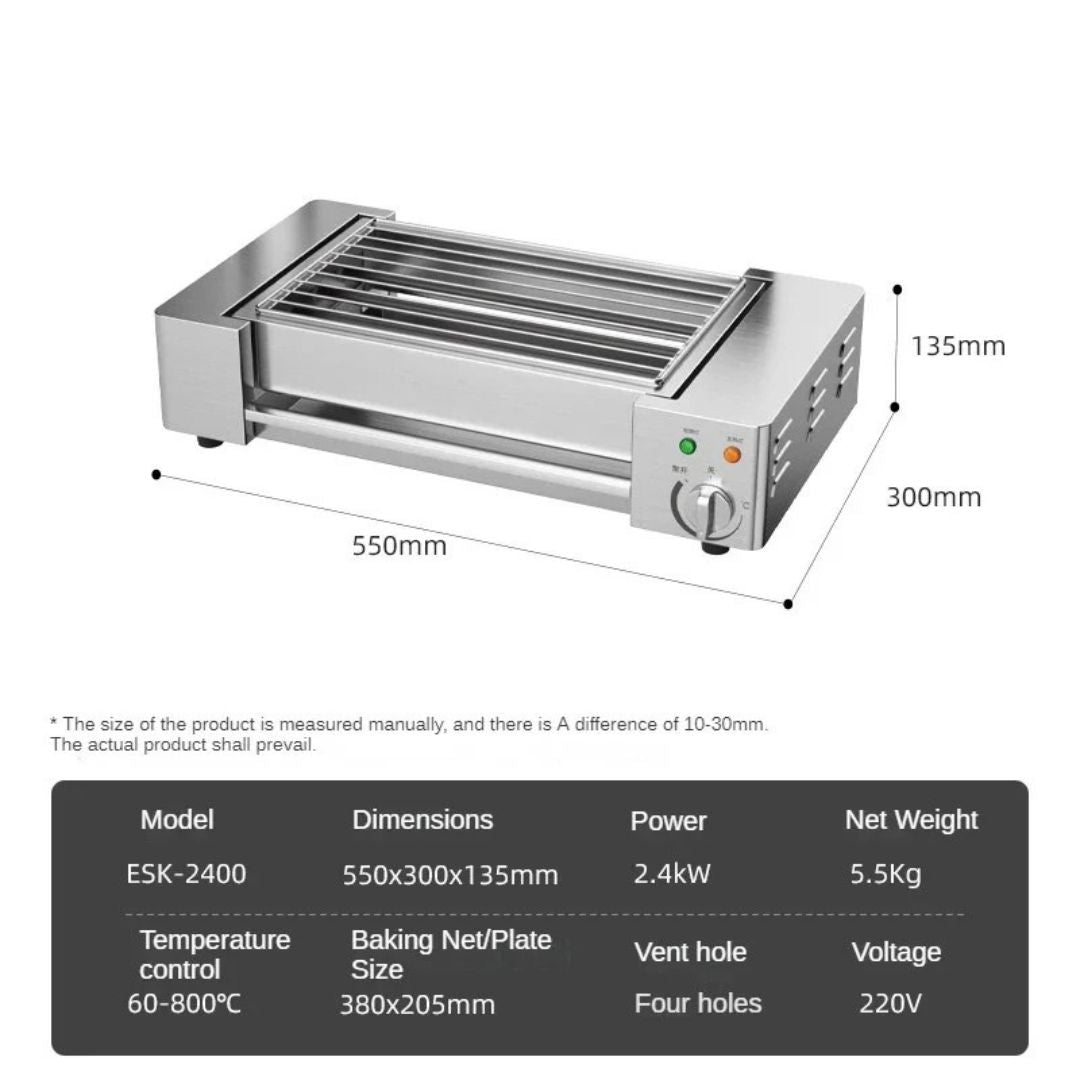 Electric Smokeless BBQ Grill Cast Iron Indoor Commercial Grill for Skewers and Seafood
