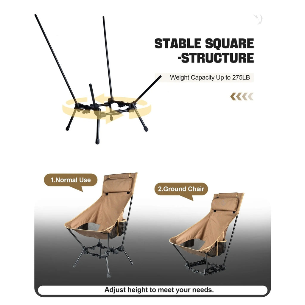 Folding Camping Chair High Back Outdoor Fishing Trekking BBQ Garden Beach Tourist Chair Indoor Use 49 × 60 × 100cm
