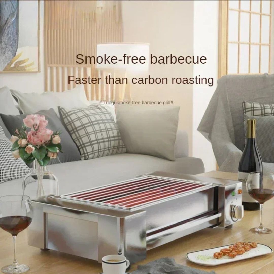 Electric Smokeless BBQ Grill Cast Iron Indoor Commercial Grill for Skewers and Seafood