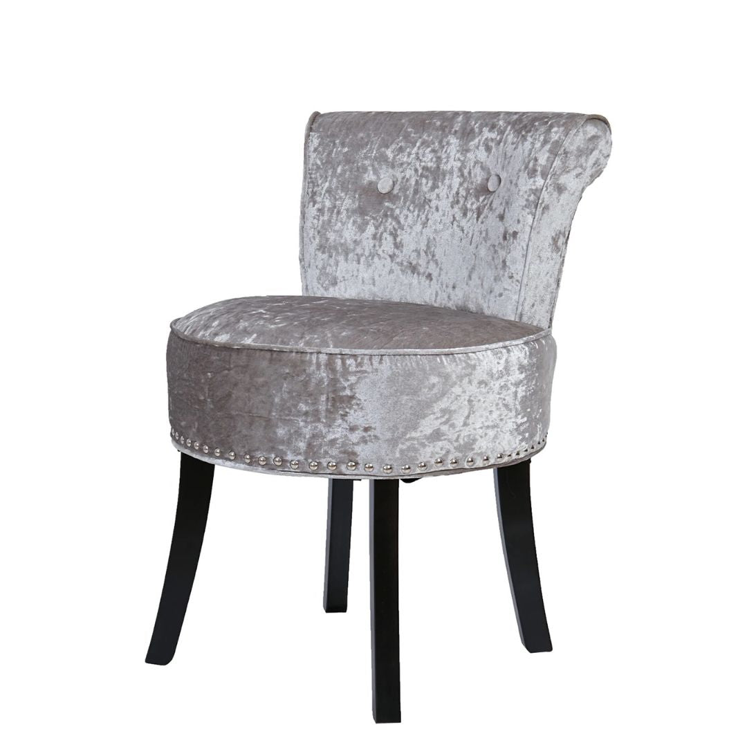 Velvet Vanity Stool Chair 70x48.5cm Padded Accent Chair with Wood Legs Grey Makeup Dressing Stool