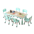 Activity Table and 6 Chairs Set Height Adjustable Study Desk with Graffiti Desktop Non Slip Legs Mint Green White