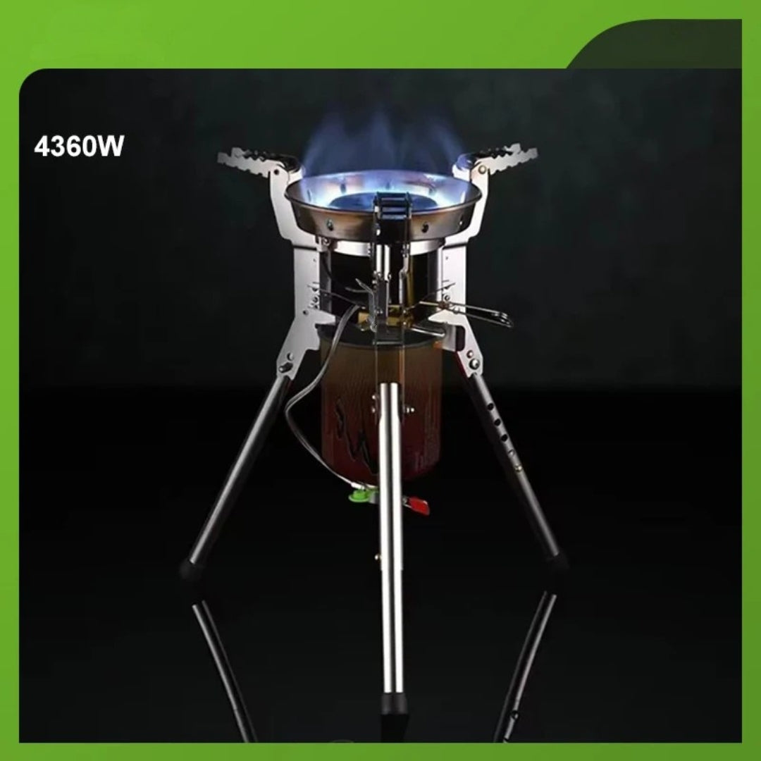 4360W High Power Outdoor Gas Stove Adjustable Height Foldable Camping Burner Windproof Cooker Silver 17 × 17cm