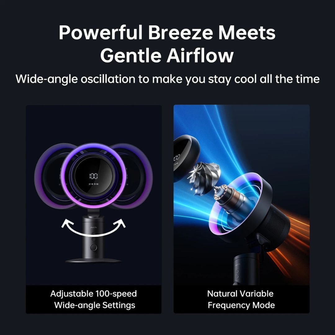 Desktop Air Purifier Fan with H11 HEPA Filter RGB Light 10000mAh Rechargeable 100 Speed Oscillating Dark Grey