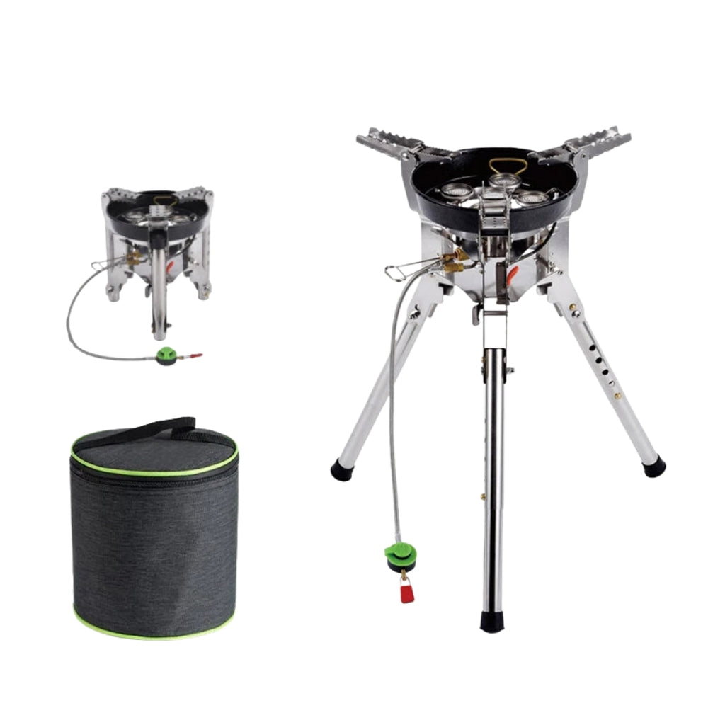4360W High Power Outdoor Gas Stove Adjustable Height Foldable Camping Burner Windproof Cooker Silver 17 × 17cm
