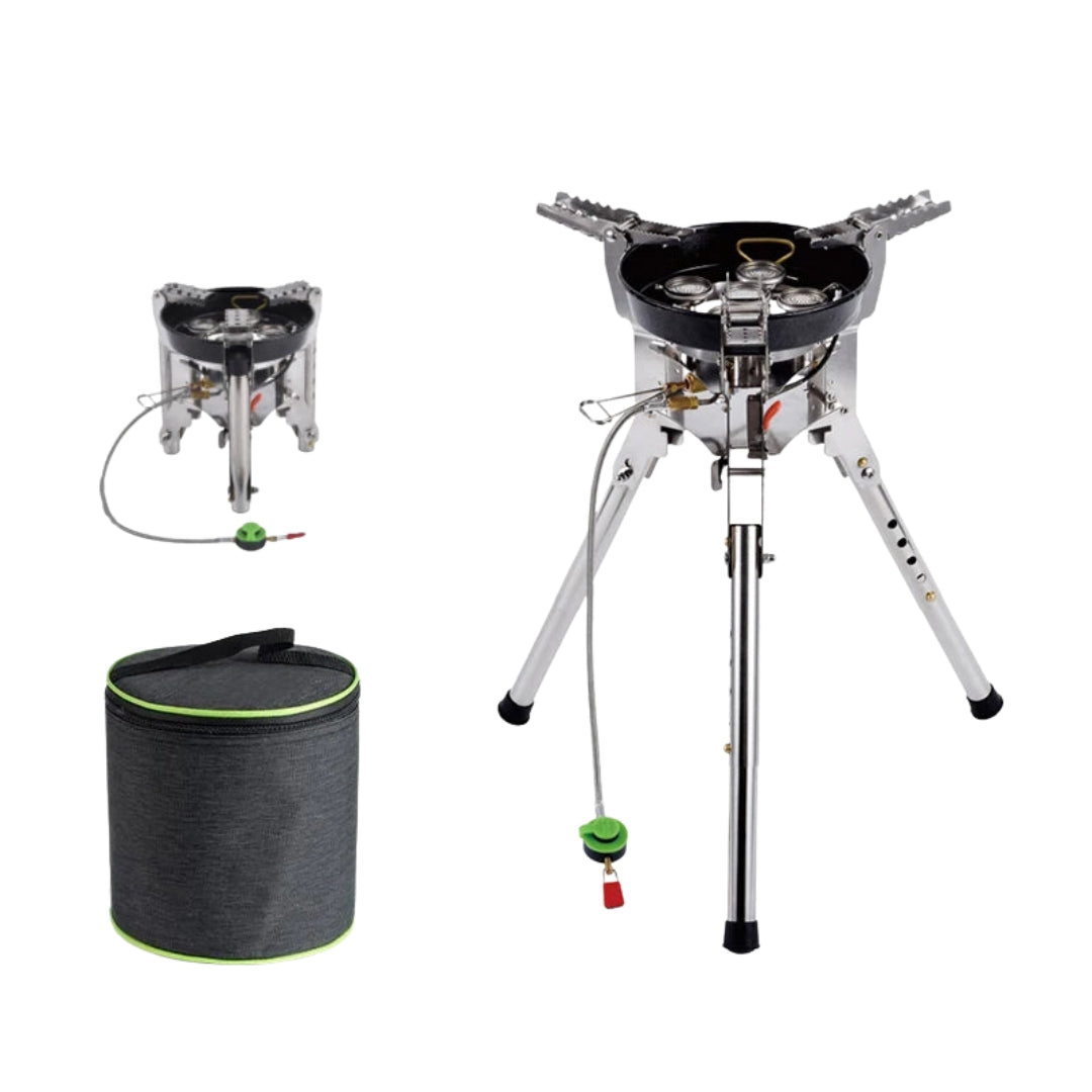 4360W High Power Outdoor Gas Stove Adjustable Height Foldable Camping Burner Windproof Cooker Silver 17 × 17cm