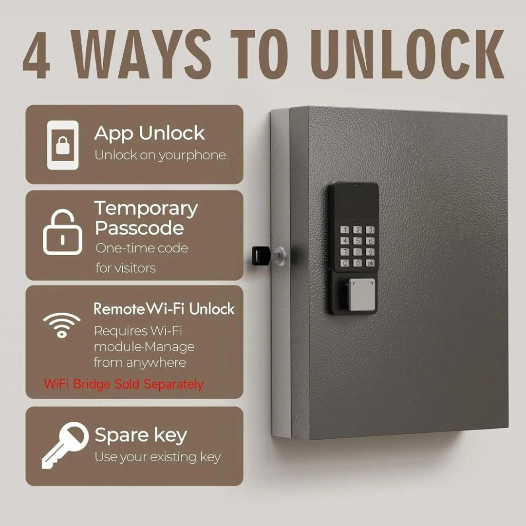 Key Lock Box 32 Key Wall Mounted Storage Cabinet with Bluetooth App Access PIN Code Unlocking and WiFi Gateway Black
