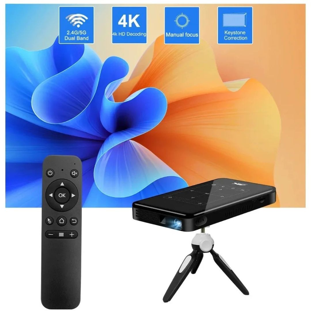 Mini Projector Android 9.0 2GB RAM 32GB Storage with 4K Decoding for Home Theatre P09-II Black