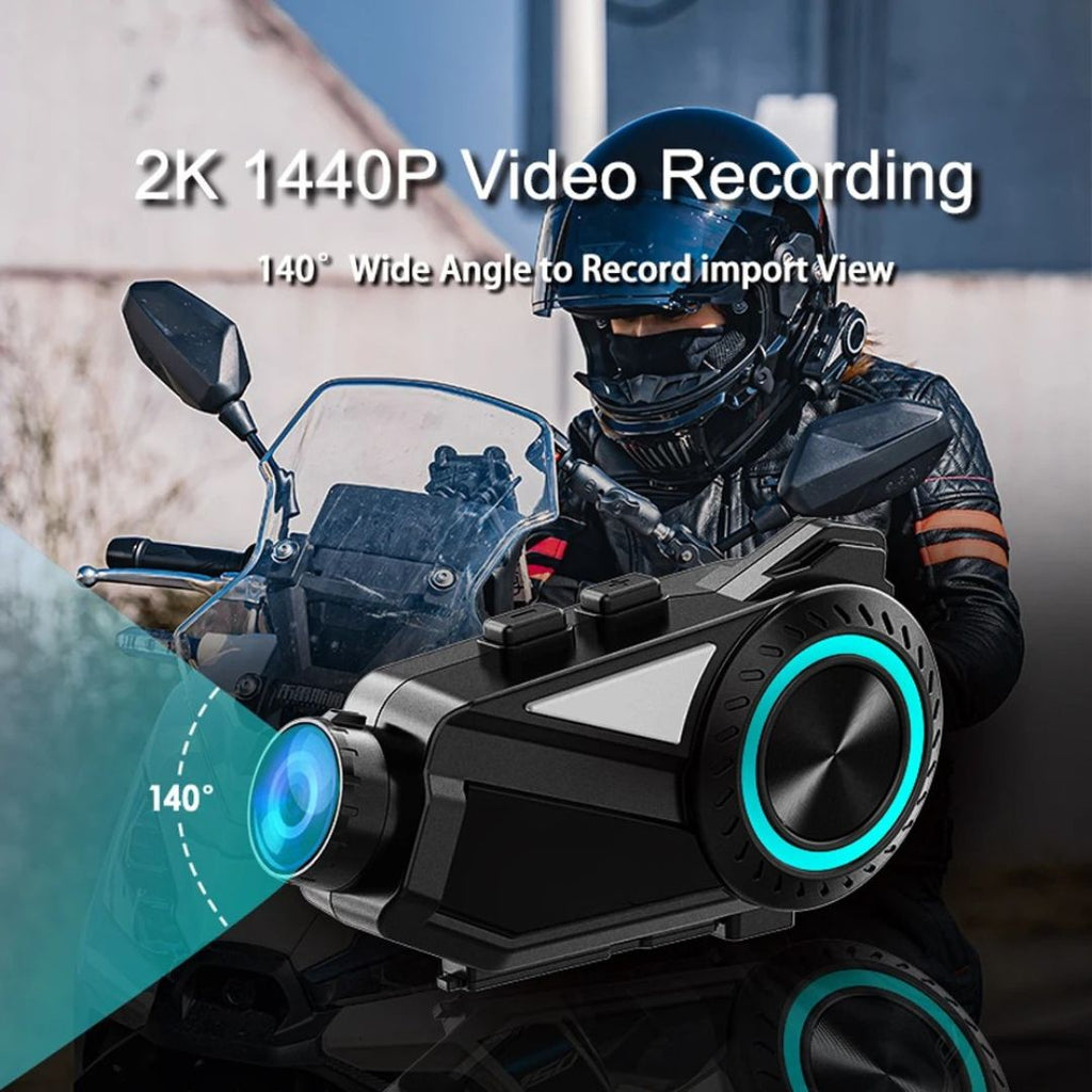 Motorcycle Helmet Intercom with 1440P WiFi Dash Camera Bluetooth Headset Music Sharing 64GB Single Rider Set